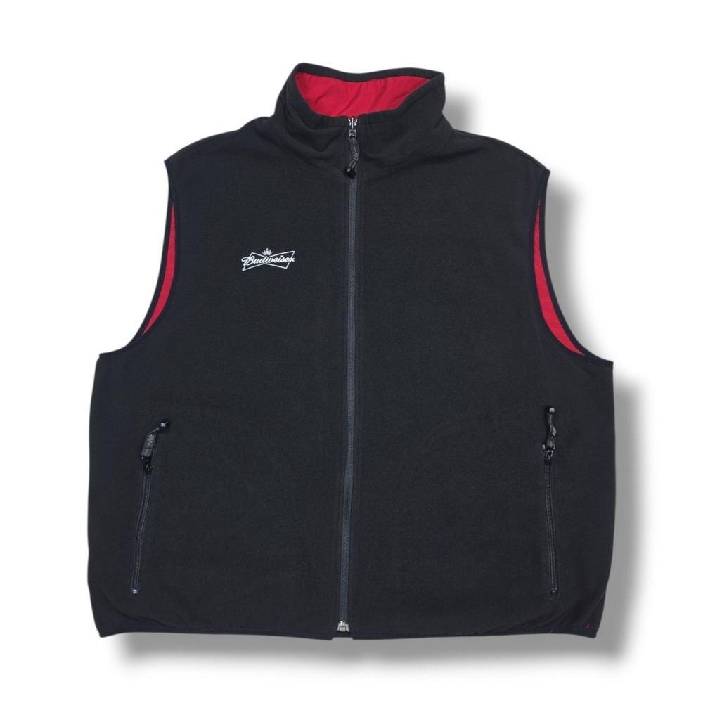 VTG Budweiser's Reversible Black Fleece & Red Nylon‎ Embroidered Vest Men's XL